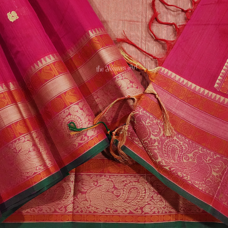 Pink Kanchi Cotton Saree with Blouse
