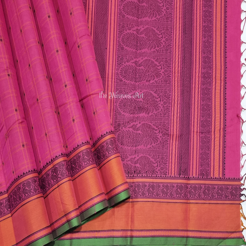 Pink Kanchipuram Cotton Saree