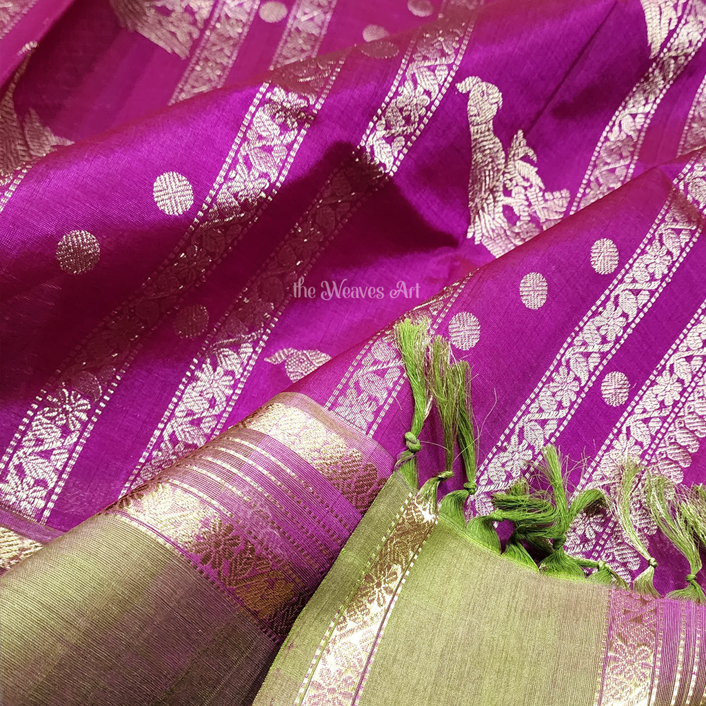 Arnavi - Handloom Lakshadeepam Kanchi Silk Cotton Saree with Kalakshetra Kili pallu