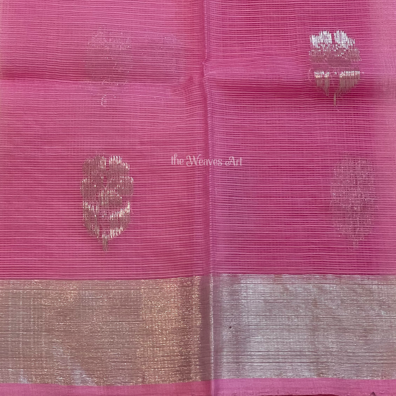Mandara - Old Rose Color Handloom Kota Doria Pure Zari Saree with Meenakari Pallu