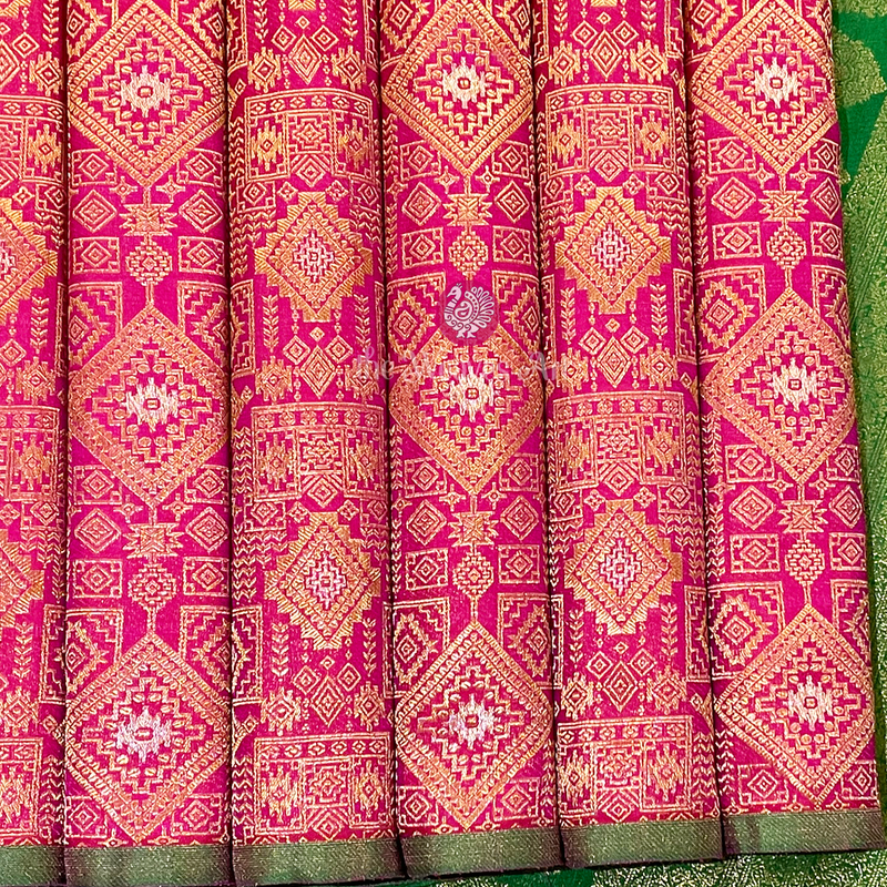 Pink No Border Kanchipuram Pure Silk Saree
