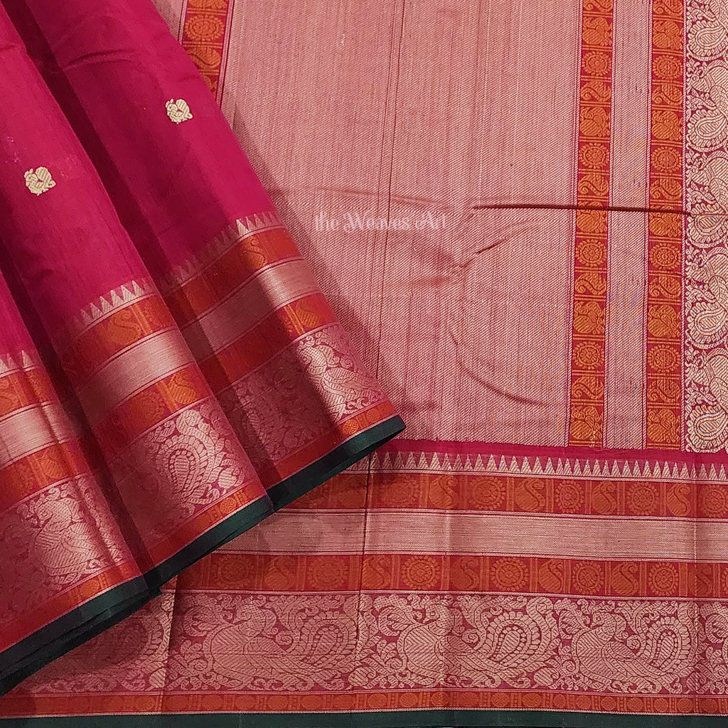 Pink Red Handloom Kanchi Cotton Saree