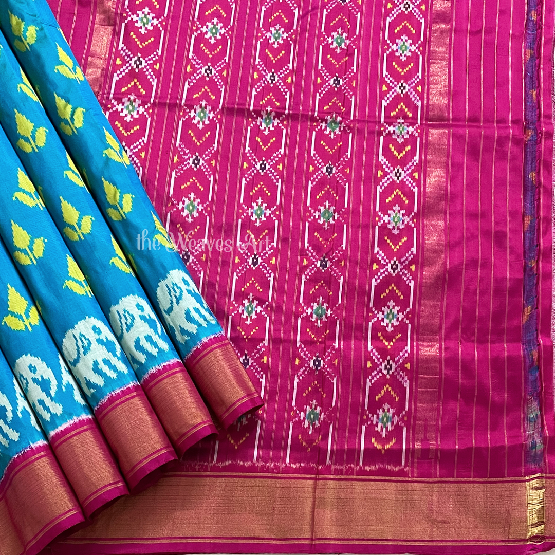 Parnika Beautiful Handwoven Double Shade Pochampally Ikat Silk Saree