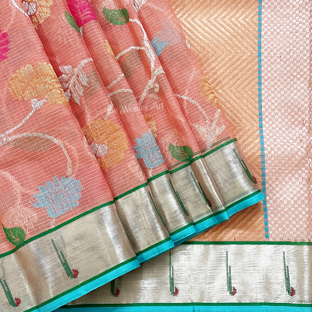 Pure Zari Kota Doria Floral Jaal Saree