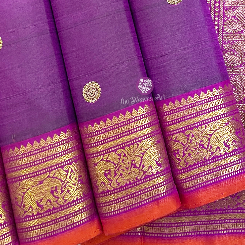 Purple kanchipuram Pure Zari Saree