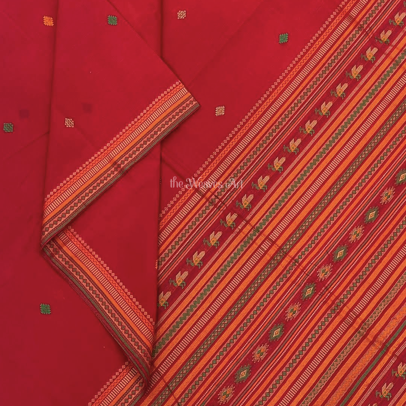 Royal Red Color Handloom Kanchi Cotton Saree with Bomkai Motifs