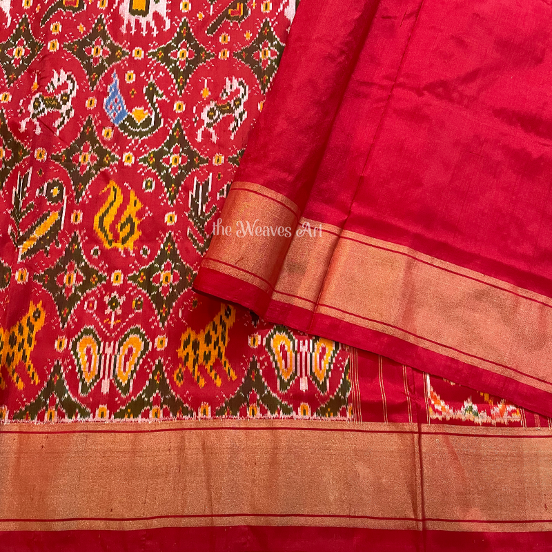 Red Ikat Silk Saree Blouse