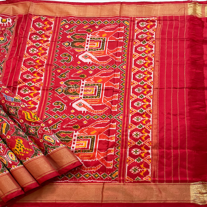 Red Patola Ikat Silk Saree