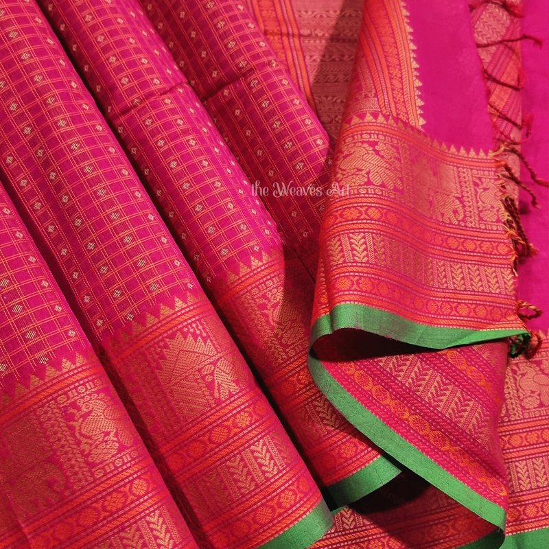 Red-Pink Lakshadeepam Kanchi Cotton Saree