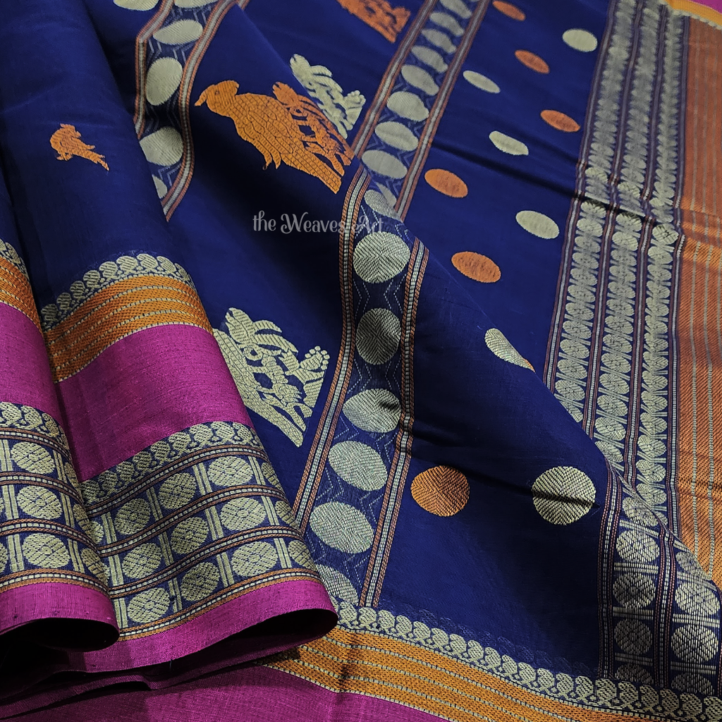 Royal Blue Handloom Kanchi Cotton Saree