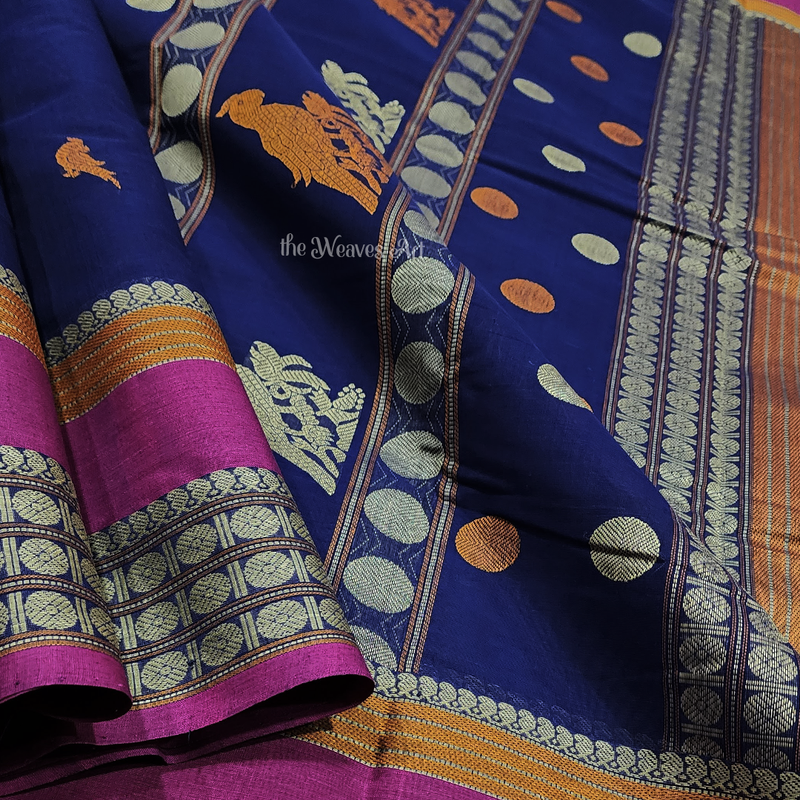 Royal Blue Handloom Kanchi Cotton Saree