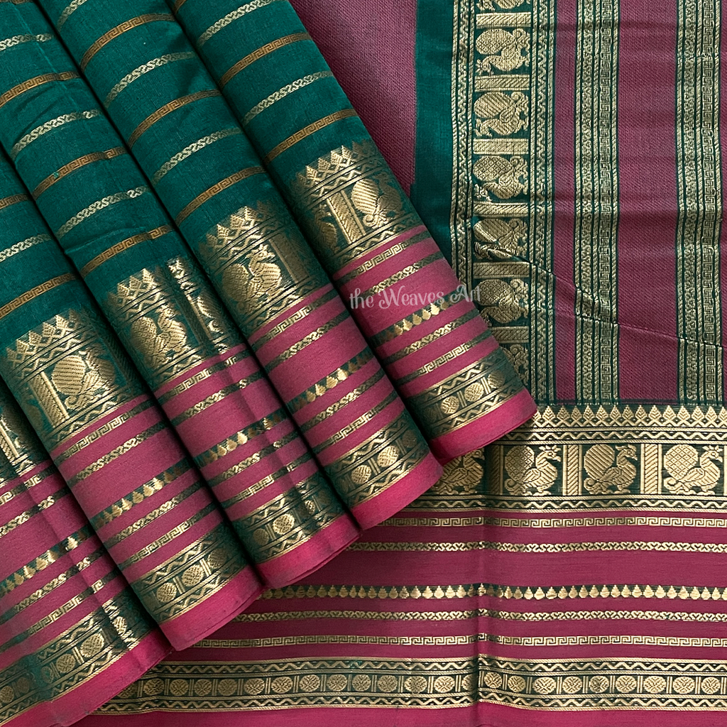 Stripes Kanchi Silk Cotton Saree with Zari