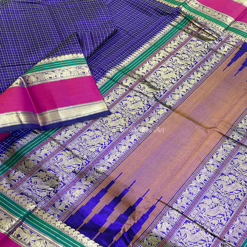 Violet Kanchi Silk Cotton Saree with Zari