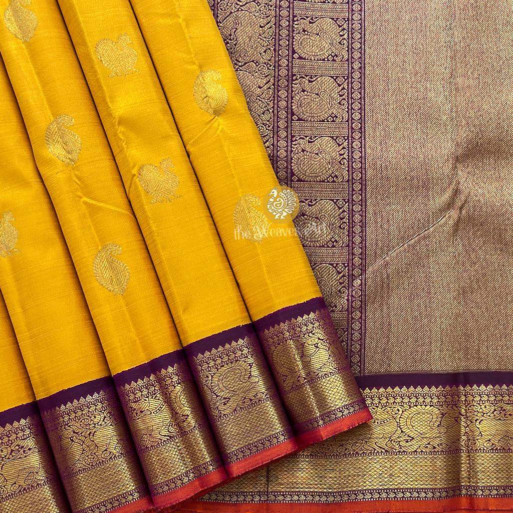 Yellow Kanchipuram Pure Silk Saree