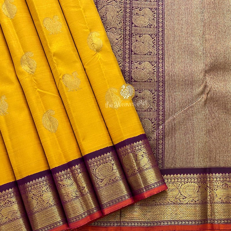 Yellow Kanchipuram Pure Silk Saree
