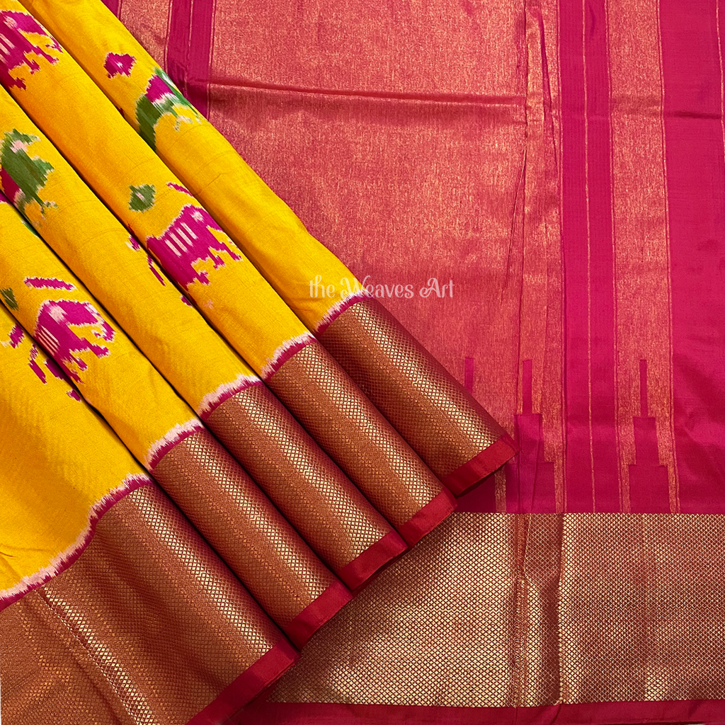 Yellow Pochampally Ikat Silk Saree