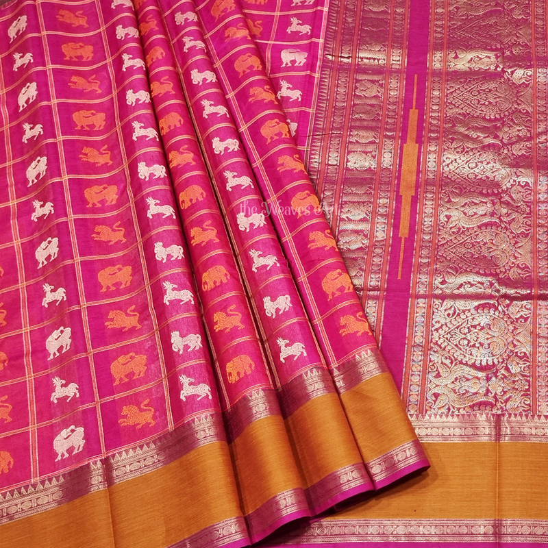 Susama - Handloom 1000 Butta Kanchi Silk Cotton Saree with Zari Border & Pallu