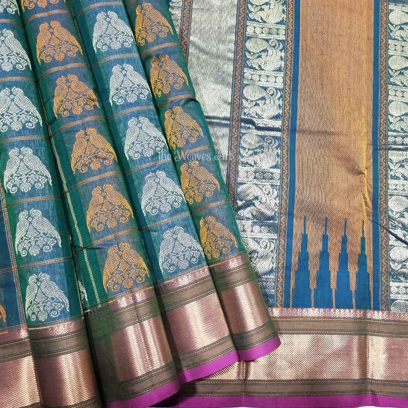 Kanchipuram Retta Kili Saree with Zari