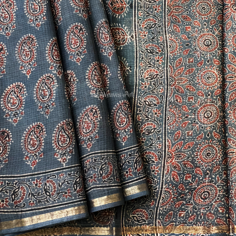 Ajrakh Print Handloom Kota Doria Saree