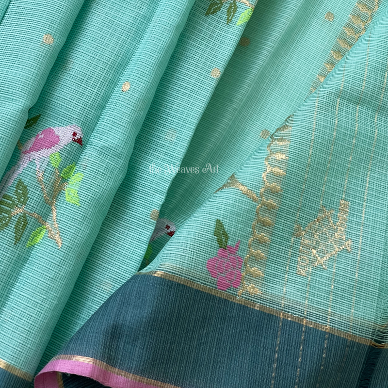 Saarikaa - Arctic Blue Handloom Pure Zari Kota Doria Meenakari Saree