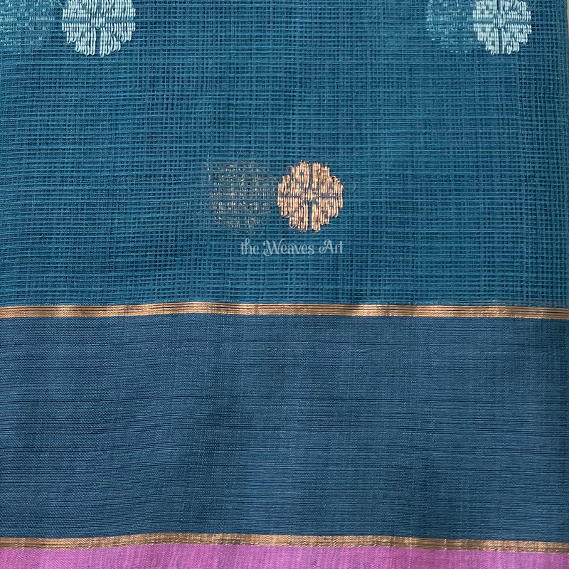 Saarikaa - Arctic Blue Handloom Pure Zari Kota Doria Meenakari Saree