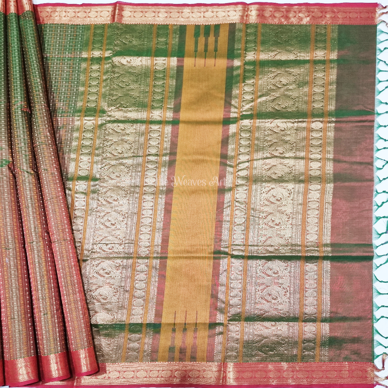Lakshadeepam Dual Tone Kanchi Silk Cotton Saree with Zari