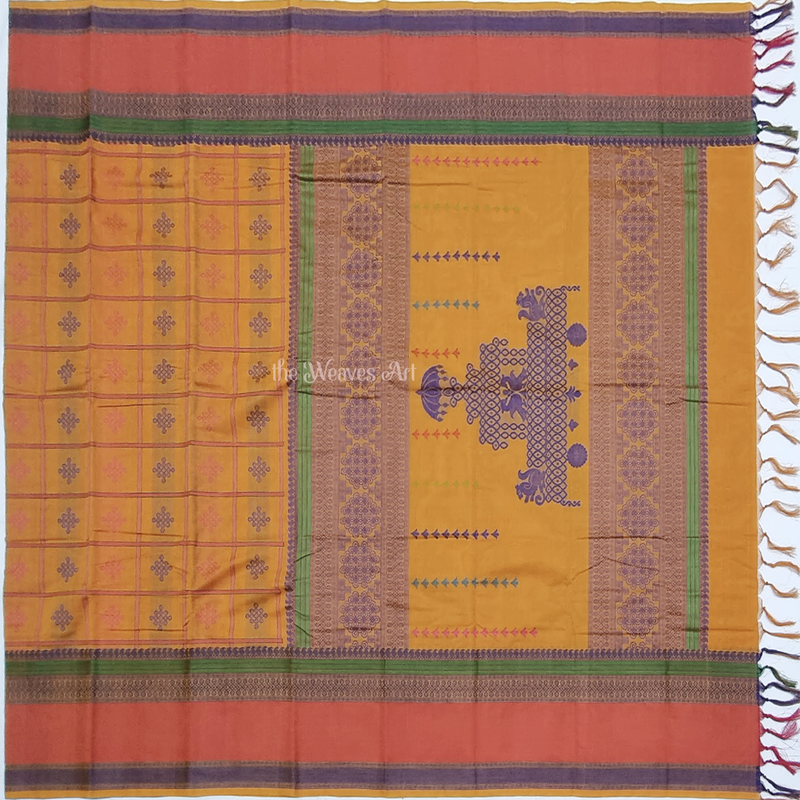 Muggu Design Kanchi Cotton Saree