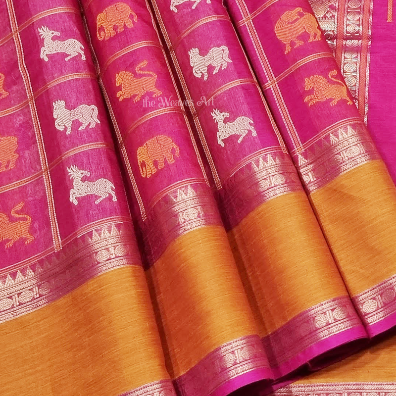 Susama - Handloom 1000 Butta Kanchi Silk Cotton Saree with Zari Border & Pallu