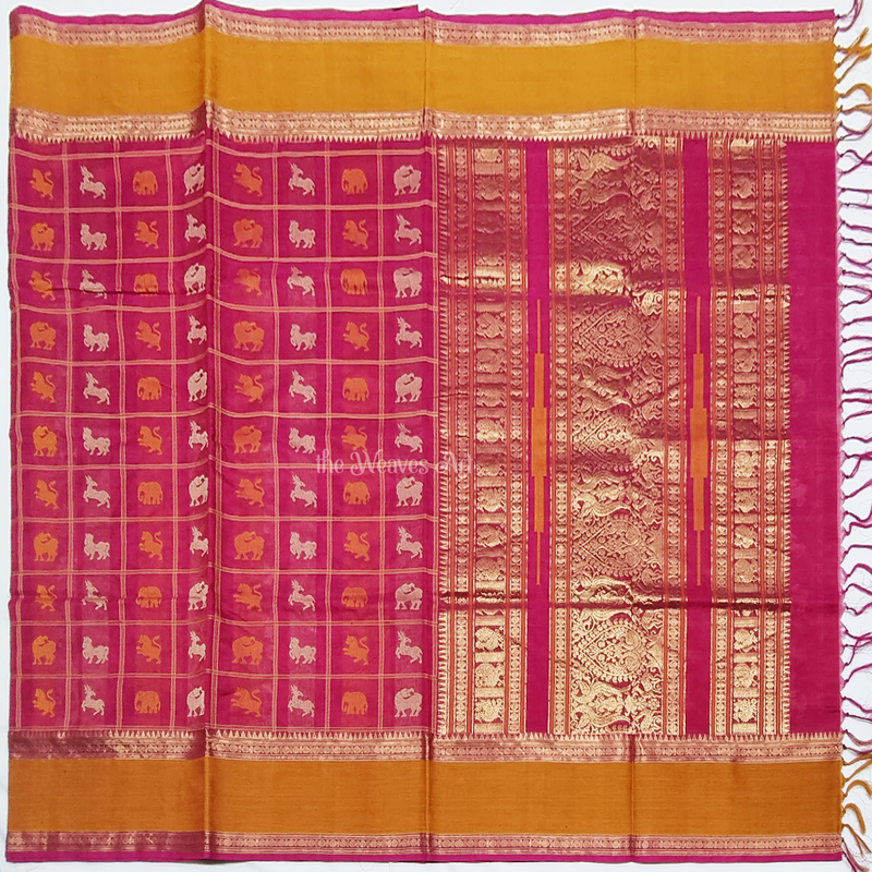 Susama - Handloom 1000 Butta Kanchi Silk Cotton Saree with Zari Border & Pallu