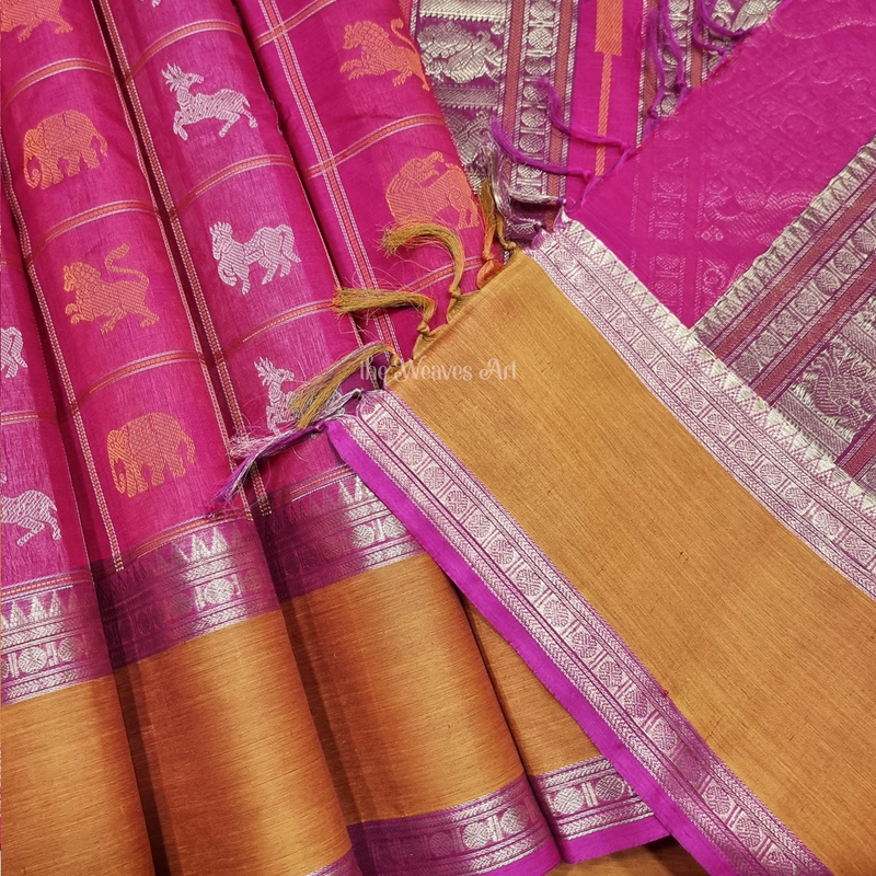 Susama - Handloom 1000 Butta Kanchi Silk Cotton Saree with Zari Border & Pallu
