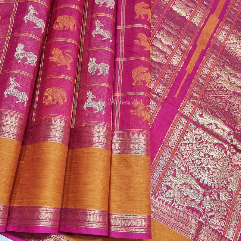 Susama - Handloom 1000 Butta Kanchi Silk Cotton Saree with Zari Border & Pallu