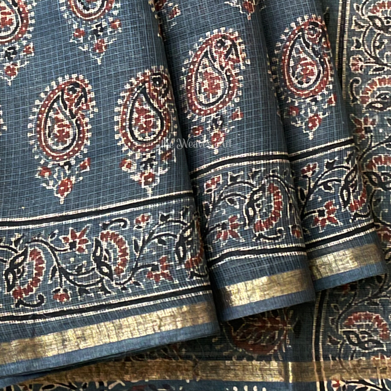 Pure Zari Handloom Kota Saree with Ajrakh Print