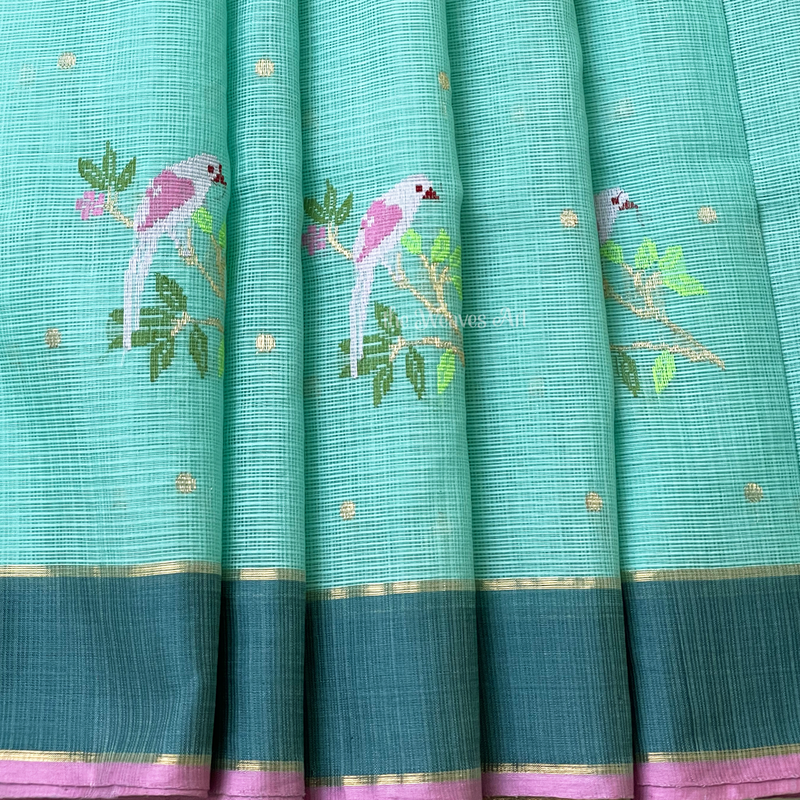Saarikaa - Arctic Blue Handloom Pure Zari Kota Doria Meenakari Saree