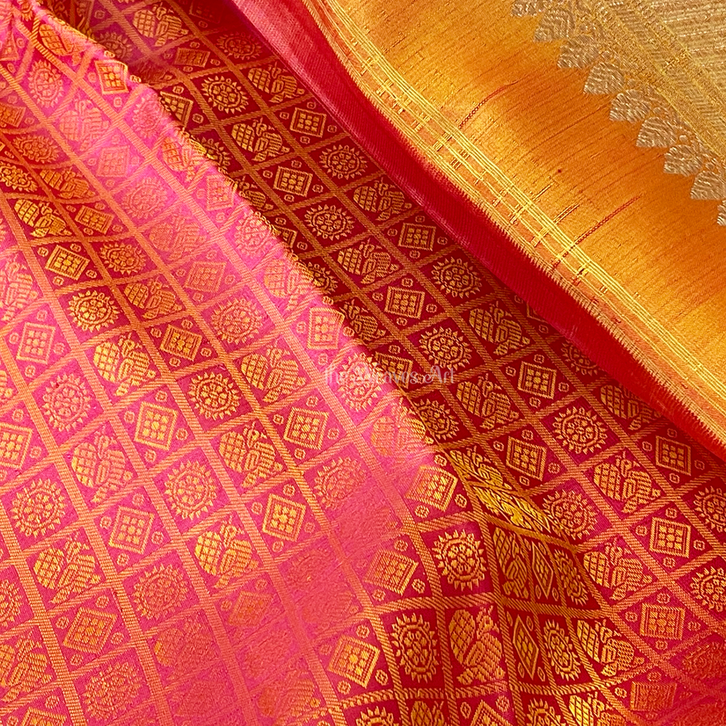 Pink & Mustard Kanchipuram Pattu Saree