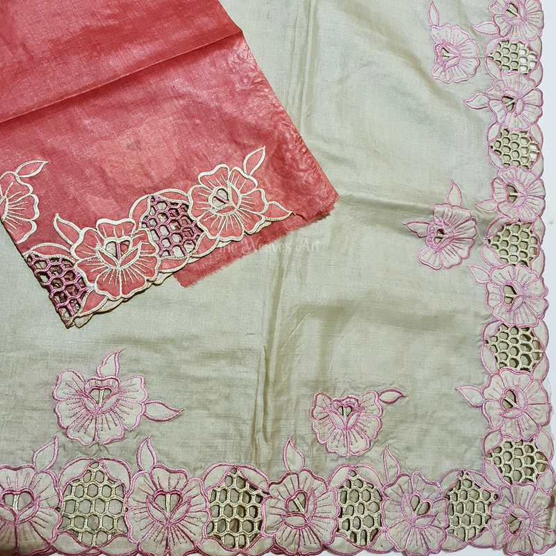 Laurel Green Tussar Silk Cutwork Saree