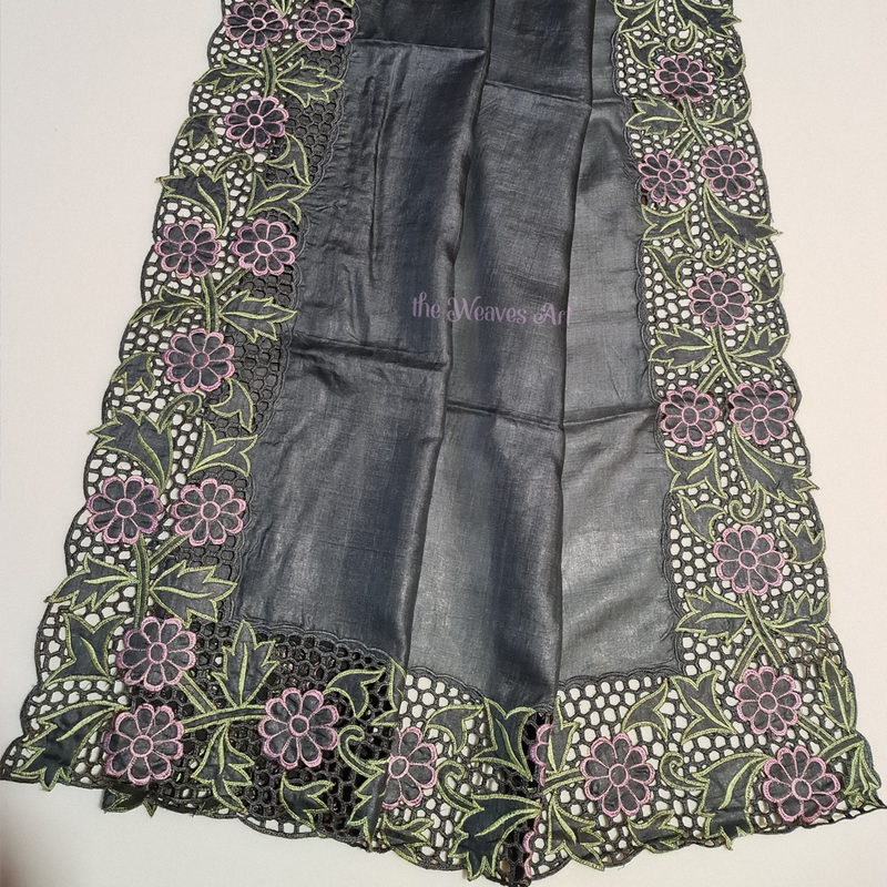 Davy’s Grey Tussar Silk Cutwork Saree