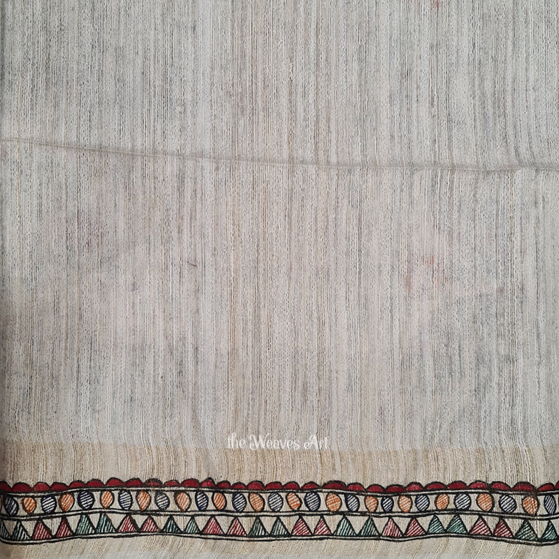 Hand-Painted Madhubani Tussar Ghicha Silk Saree