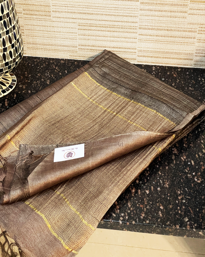 Wenge Color Bhagalpuri Pure Tussar Silk Saree with Giccha Silk Pallu