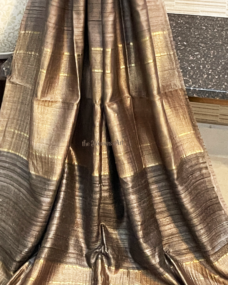 Wenge Color Bhagalpuri Pure Tussar Silk Saree with Giccha Silk Pallu