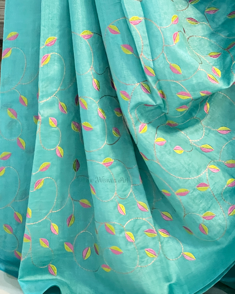 Sky blue color Bhagalpuri Pure Tussar Silk Embroidery Saree