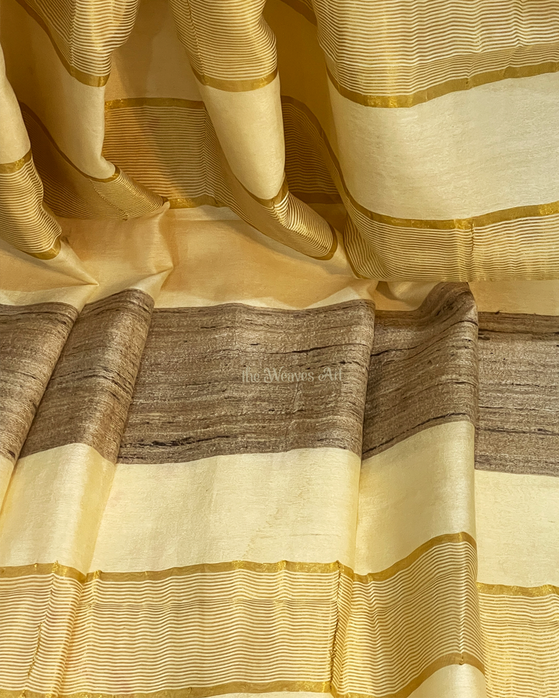 Corn Silk Color Bhagalpuri Pure Tussar Silk Embroidery Saree