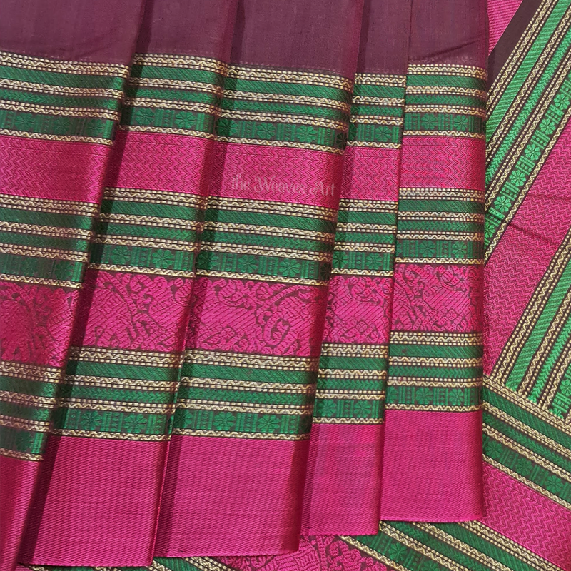 Chocolate Calla Lily Color Handloom Kanchi Cotton Saree