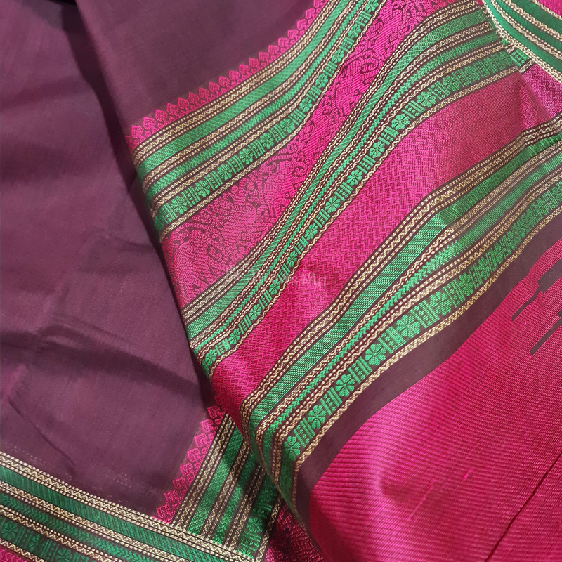 Chocolate Calla Lily Color Handloom Kanchi Cotton Saree