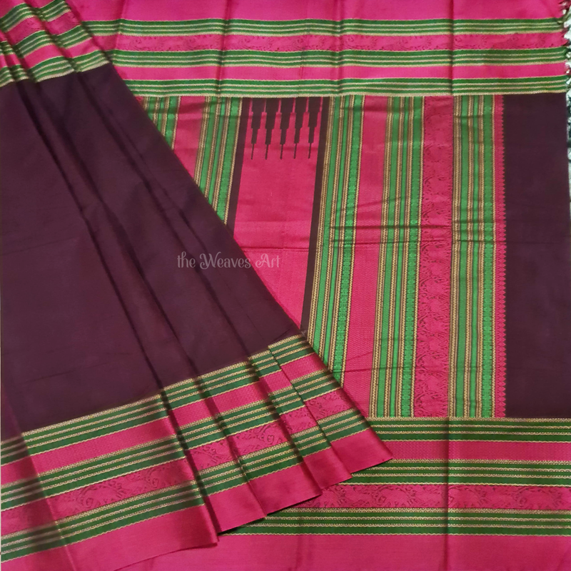 Chocolate Calla Lily Color Handloom Kanchi Cotton Saree