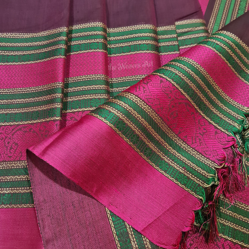 Chocolate Calla Lily Color Handloom Kanchi Cotton Saree