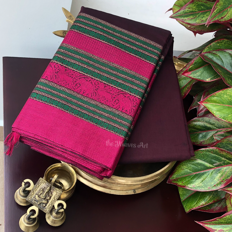 Chocolate Calla Lily Color Handloom Kanchi Cotton Saree