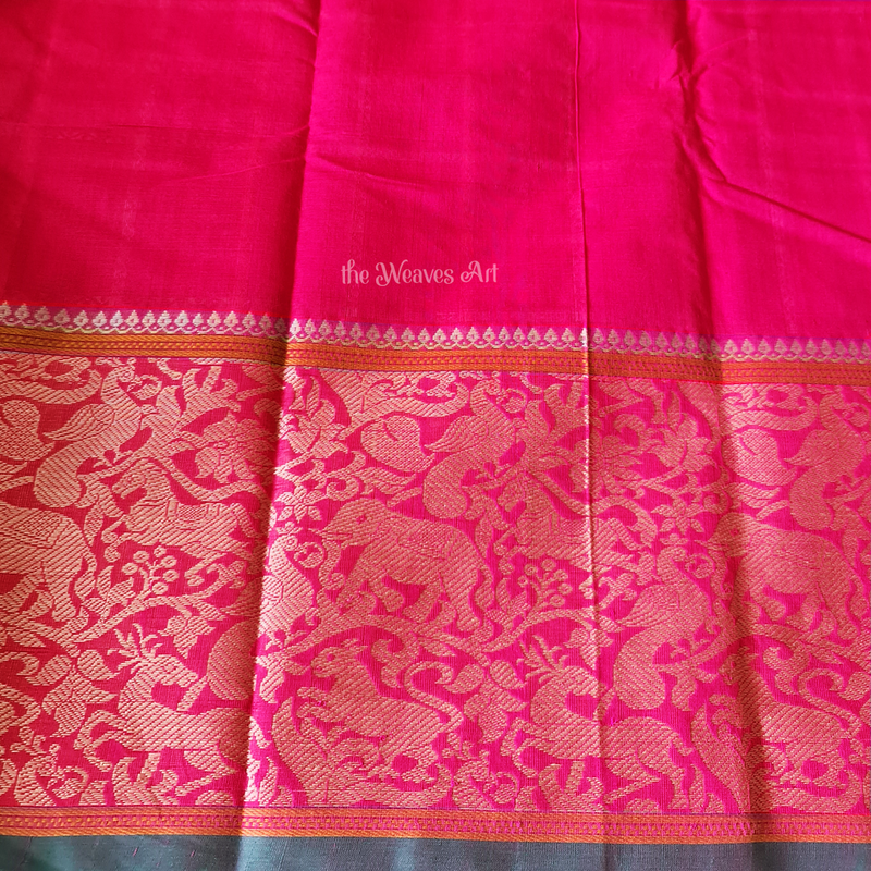 Barbie Pink Handloom Veldhari Checks Kanchi Cotton Saree