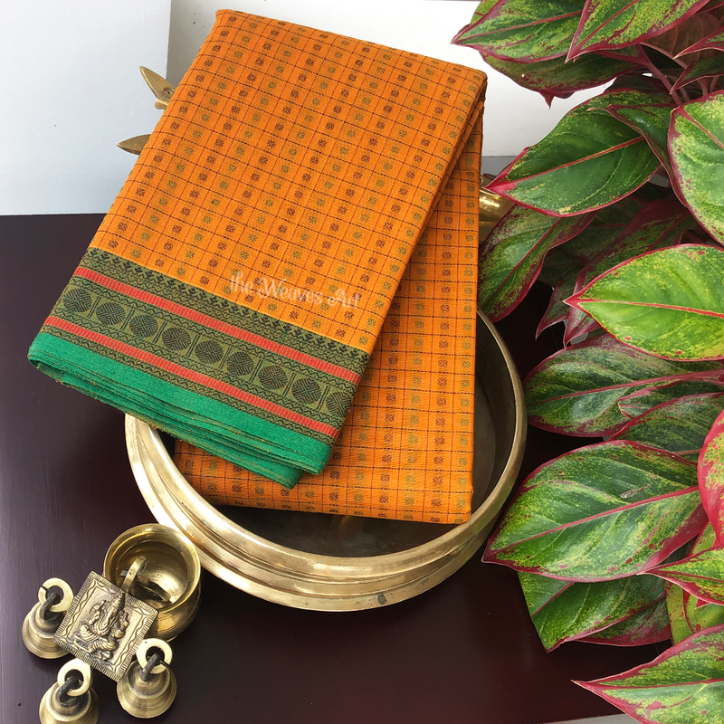 Tangerine Orange Boly Butta Handloom Kanchi Cotton Saree