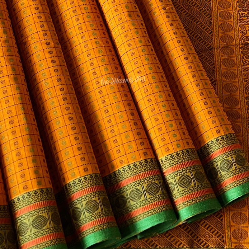 Tangerine Orange Boly Butta Handloom Kanchi Cotton Saree