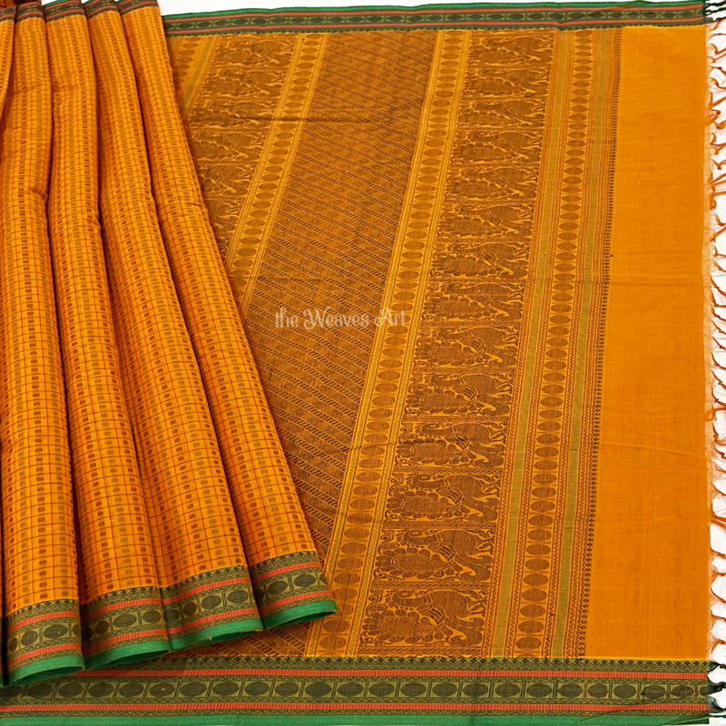 Tangerine Orange Boly Butta Handloom Kanchi Cotton Saree